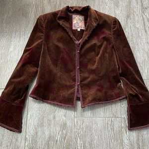 By ZELDA WOMEN JACKET,BLAZER PURPLE BROWN VELVET COTTON STRETCH LINED BUTTON ZS4